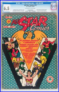 All Star Comics #12 CGC 6.5 DC 1942 Wonder Woman! JLA! Superman! Batman! E9 cm