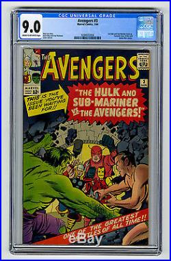 Avengers #3 CGC 9.0 1st Hulk/Subby Team-Up Spider-Man Kirby Marvel Silver Comic