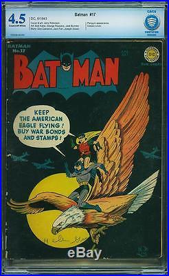 Batman #17 CBCS 4.5 DC 1943 Penquin! Justice League! Superman! Like CGC! E9 cm