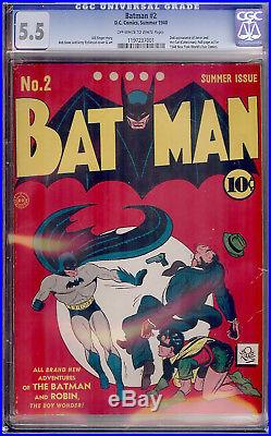 Batman #2 CGC 5.5 DC 1940 2nd Joker! Key Golden Age! JLA! Superman! G8 111 cm