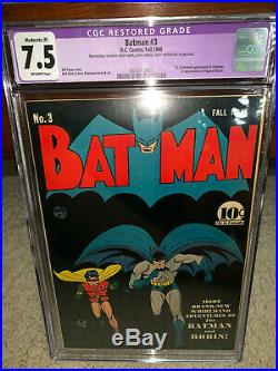 Batman #3 CGC 7.5 (R) DC 1940 1st Puppet Master! JLA! Superman! K10 1 cm