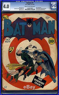 Batman #7 CGC 4.0 DC 1941 Joker! Golden Age classic! JLA! Superman! D4 113 cm
