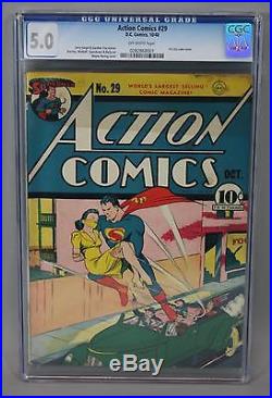 CGC Graded 5.0 1940 #29 ACTION COMICS Superman DC Comic Book 1st Lois Lane Cover