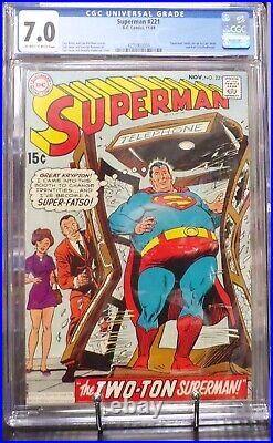Cgc Graded 7.0 Superman Issue 221 (1969) Curt Swan Cover Two Ton Superman