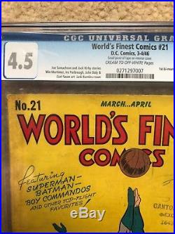 DC WORLD'S FINEST COMICS #21 CGC Graded 4.5 Superman Batman and more 1946
