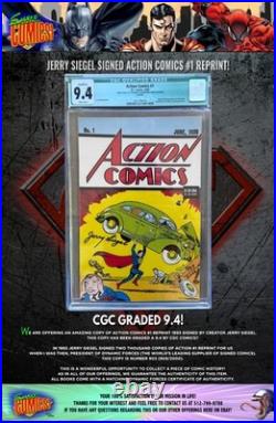 Jerry Siegel Signed Action Comics #1 Reprint. Cgc Graded 9.4! Dynamic Forces