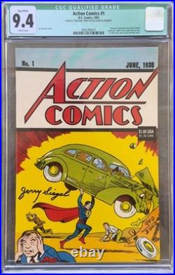 Jerry Siegel Signed Action Comics #1 Reprint. Cgc Graded 9.4! Dynamic Forces