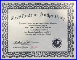 Jerry Siegel Signed Action Comics #1 Reprint. Cgc Graded 9.4! Dynamic Forces