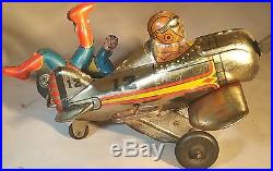 Marx Tin Clockwork Superman Rollover Airplane Comic Book Super Hero Windup Toy