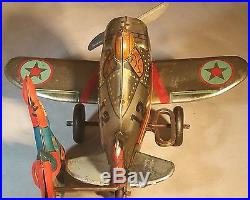 Marx Tin Clockwork Superman Rollover Airplane Comic Book Super Hero Windup Toy