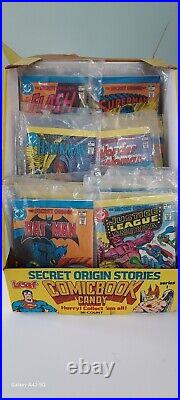 Near full box COMIC BOOK CANDY Leaf DC Secret Origin Stories Superman Batman ++