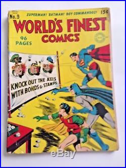 No 9 World's Finest Comic Superman, Batman, Axis WWII-Hitler-Historical Only