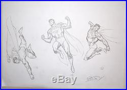 ORIGINAL ARTWORK SUPERMAN MODEL SHEET 2 w 3 ACTION POSES by Artist Ivan Reis