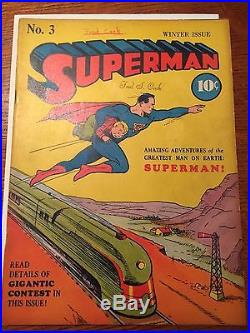 Rare 1940 Golden Age Superman #3 Winter Issue Complete Nice