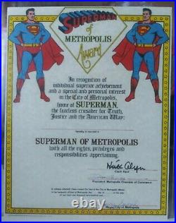 Rare 1972 Signed Superman Metropolis Award Joe Shuster Jerry Siegel Kirk Alyn