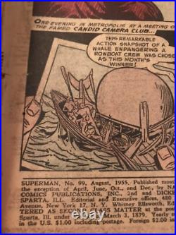 Rare Superman Comics Golden Age 1955 No Back Cover Front Cover Taped #99 GC