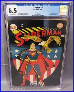 SUPERMAN #14 (Classic Shield Patriotic Cover) CGC 6.5 Golden Age DC Comics 1942