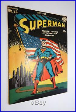 SUPERMAN #24 Higher Grade No restoration Classic Flag Cover 1943 Not CGC 6.0