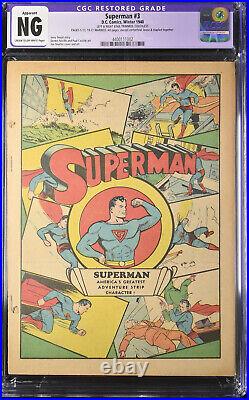 SUPERMAN #3 CGC NG (DC 1940) GOLDEN AGE KEY Coverless pls read