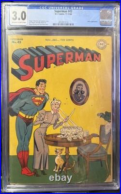 SUPERMAN #43 CGC 3.0, WithOW Pages Lex Luthor Story 1946! EXC