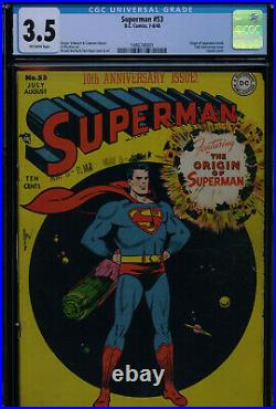 SUPERMAN #53 CGC-3.5, OW Classic cover Origin of Superman retold