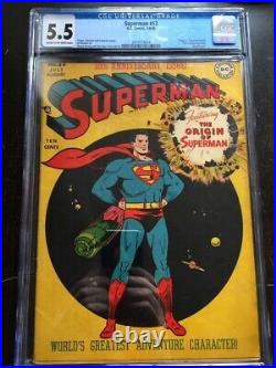 SUPERMAN #53 CGC FN- 5.5 CM-OW origin of Superman retold! Major key