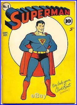 SUPERMAN #6 CGC 6.0 Fine, 1st Splash Page! DC Comics 1940
