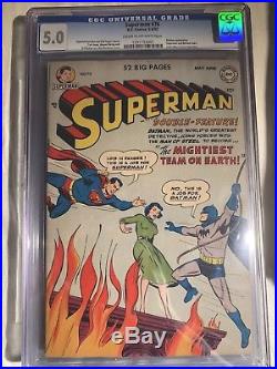 SUPERMAN #76 CGC 5.0 C/OW PQ (Batman & Superman Learn Each Other's Identities)