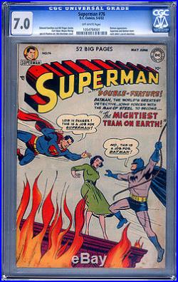Superman #76 Cgc 7.0 Off-white Ow 5-6/52 DC Golden Age Batman Appearance
