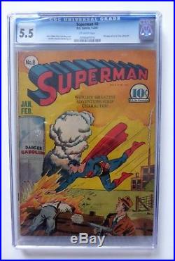 SUPERMAN #8 CGC 5.5 OW Fred Ray cover 1941
