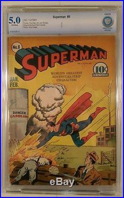 SUPERMAN #8 D. C. Comics, 1-2/1941 CBCS Graded 5.0 VG/FN