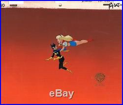SUPERMAN Animated Series Supergirl Batgirl animation cel+BACKGROUND Warner Bros