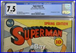 SUPERMAN COMICS #4 CGC 7.5 Superman 1940 1st original story 2nd App Lex Luthor
