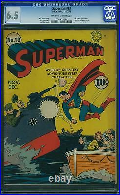 Superman #13 F+ 6.5 DC 1941 WW II Cover! Lex Luthor! JLA! Batman! E9 1 214 cm