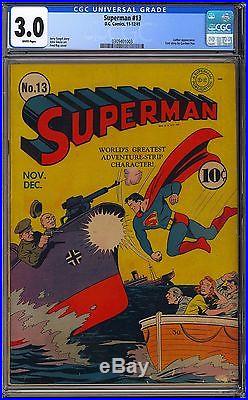 Superman #13 Nice White Pages WWII Golden Age War Comic DC 1941 CGC 3.0
