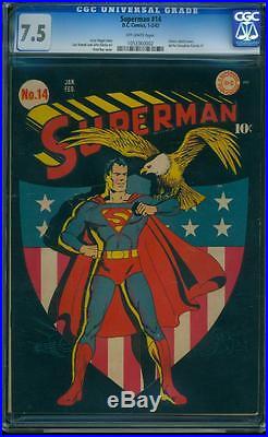 Superman 14 CGC 7.5 OW Golden Age Key DC Comic Classic Patriotic Cover IGKC L@@K