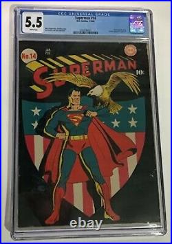 Superman 14 DC Comics 1942 CGC graded 5.5 FN Minus Wh pages tight/square spine