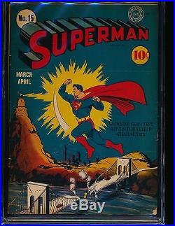 Superman # 15 Jerry Siegel story & Fred Ray cover CGC 5.5 OWithWHITE Pgs