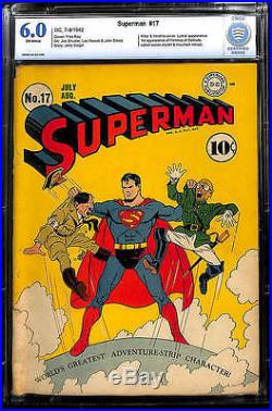 Superman #17 CBCS 6.0 DC 1942 Hitler & WWII World War cover! Like CGC! E6 1 cm