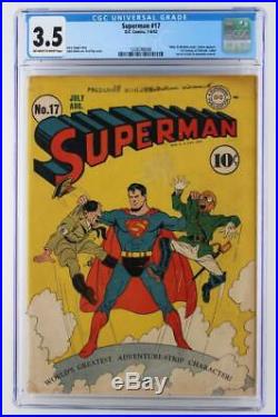 Superman #17 CGC 3.5 VG- DC 1942 1st Fortress of Solitude Hitler cover