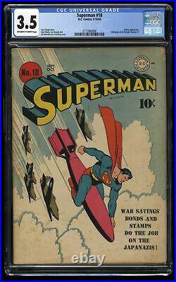 Superman #18 CGC VG- 3.5 Off White to White WWII War Cover