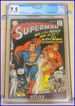 Superman #199 CGC 7.5 OW-WHITE First Superman VS The Flash Race Silver Age