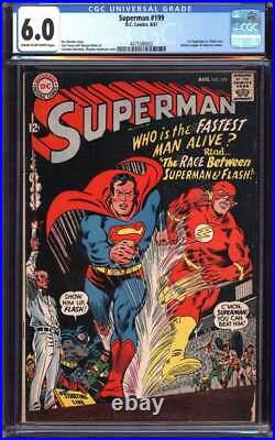 Superman #199 Cgc 6.0 Cr/ow Pages // 1st Superman Vs Flash Race DC 1967