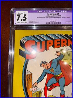 Superman #1 CGC 7.5 (R) 1939 Mega key Golden Age! Great Investment! M6 513 cm