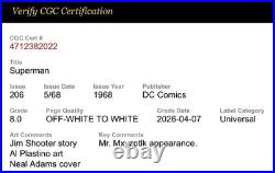 Superman #206 1968 CGC Graded 8.0 Just Graded-New Holder