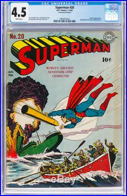 Superman #20 CGC 4.5 DC 1943 Action War Cover! White Pages! H12 194 1 cm