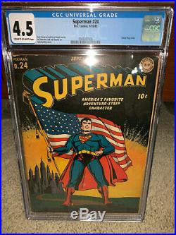 Superman #24 CGC 4.5 DC 1943 Classic Flag Cover! Action! JLA! K10 306 1 cm