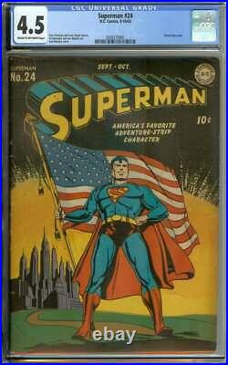 Superman #24 Cgc 4.5 Cr/ow Pages // Classic Flag Cover 1943