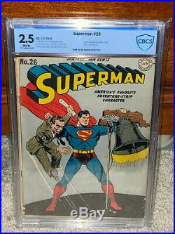 Superman #26 CBCS 2.5 DC 1944 World War II Cover! WHITE! JLA! Free CGC Mylar! Cm