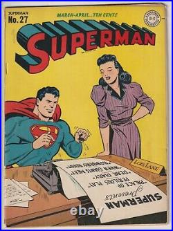Superman # 27 VG/F Toyman App Very Nice Solid Copy withRich, Fresh, Cover Colors